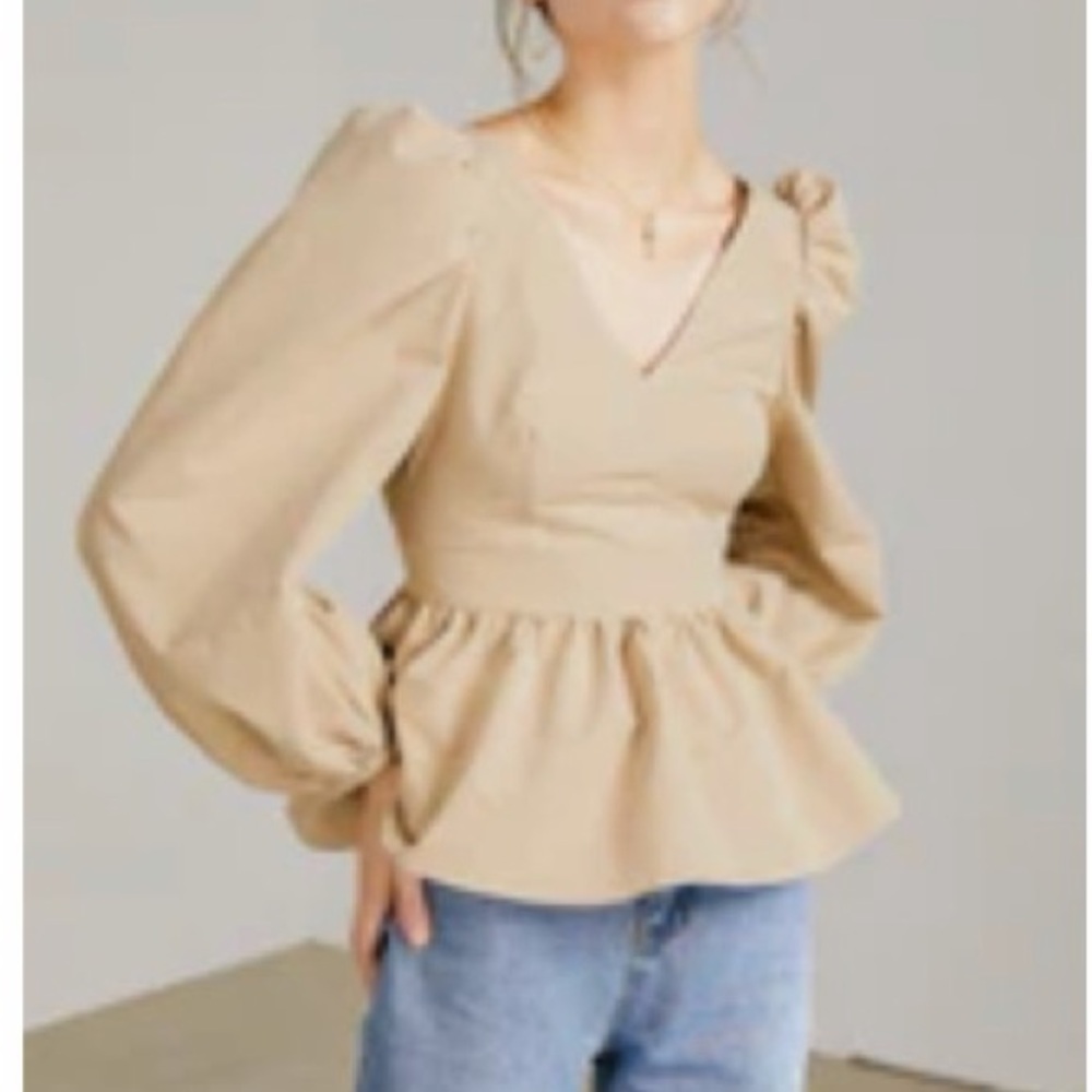 J.ING Beige Puff Sleeve Blouse Edith Tan Tutu